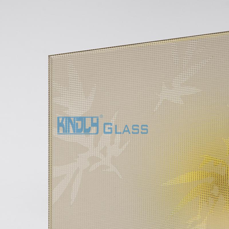 Bronze Acid Bamboo Leaf on Mistlite Patterned Glass 